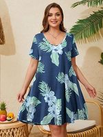 Vestido Largo Holgado Personalizado para Mujer, Talla Grande, de Felpa Sólida, Spandex/Poliéster, 220g, con Bolsillos, Cuello en V, Manga Corta, Casual