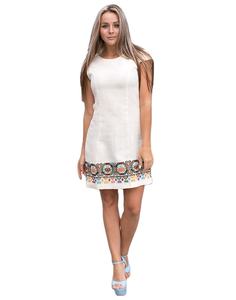 Embroidered Knee Length Cotton Short Sleeve O-Neck <b>Club</b> Wear <b>Dress</b> - Product Image 1