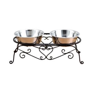 ชามเหล็กสำหรับสัตว์เลี้ยงสองชั้นสีดำหรูหราพร้อมเน้นรูปหัวใจที่ยกที่ปลอดภัยชามอาหารสแตนเลสและน้ำ - Product Image 1