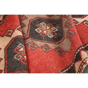 Turkish Vintage <b>Wool</b> Area Rug 3.6x8.4 ft (111x255 Cm) <b>Red</b> Patchwork Rug with Eco-Friendly Latex Backing - Product Image 5
