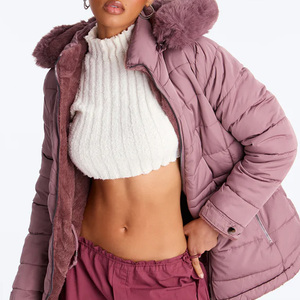 Long Hooded Puffer Jacket Soft Quilted <b>Padding</b> Full Zip Front Closure With High Collar Adjustable Drawstring Hood Windproof 2026 - Product Image 5