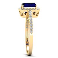 Collection de Luxe Bague en Or Jaune Massif 14 Carats, Diamant Naturel Véritable, Saphir Bleu Personnalisé, pour Fiançailles, Mariage, Bijoux Femme