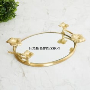 Top Selling Aluminum Casted High Grade Gold Plated Vintage Collection Designer Hotel & Restaurants Supplies Round <b>Mirror</b> <b>Tray</b> - Product Image 3