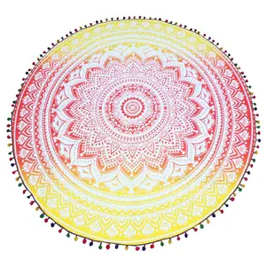 Obral besar selimut pantai cetak karpet piknik matras Yoga Boho Mandala handuk pantai bundar dengan rumbai permadani Mandala bulat