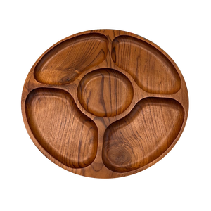 Plato de teca ecológico con diseño Floral elegante, bandeja de aperitivos multicompartimento, técnica grabada para cafetería, comedor - Product Image 1