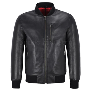 แจ็กเก็ตบอมเบอร์หนังสีดำสำหรับผู้ชาย2025สไตล์เลตเทอร์เมนแจ็กเก็ตบอมเบอร์หนังเบสบอลนาปาสำหรับนักศึกษาชาย - Product Image 1