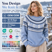 Pull en tricot jacquard flocon de neige Fair Isle nordique personnalisé pour femme, col rond, pull d'hiver, pull de Noël, vente en gros OEM