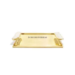 Latest Pattern Arrival High Grade Gold Plated Premium Quality Metal Round Shape Unique Designer Serving And Decorative <b>Tray</b> - Product Image 3