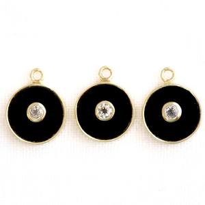 En vrac Noir Onyx Lisse Forme Ronde Sculpté Pierre Précieuse Pendentif pour Collier Argent Sterling 925 Plaqué Or Charmes Pendentif Bijoux - Product Image 6