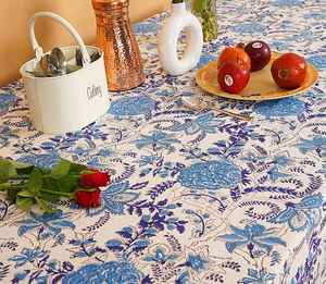 Mantel de algodón con estampado de bloque de mano indio, cubierta de mesa rectangular Floral, decoración de comedor Bohemia, regalo hecho a mano para ella - Product Image 5