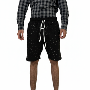 กางเกงขาสั้นผ้าฟลีซผู้ชายแบบเรียบ ผ้าฝ้าย สำหรับเล่นกีฬา ขายส่ง รับสั่งทำโลโก้ ประดับเพชรเทียม สำหรับฤดูร้อน สไตล์ลำลอง - Product Image 1