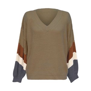 เสื้อสเวตเตอร์ขนสัตว์/อะคริลิคหนาลายทางลำลองของผู้หญิงสำหรับฤดูหนาวแขนเสื้อคอวีและรูปหัวใจ - Product Image 5