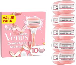 Gillette <span class=keywords><strong>Venus</strong></span> Comfortglide Spa Breeze isi ulang pisau cukur wanita, pak 10, 3 pisau bawaan untuk Halus