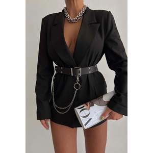 Women's Belt with Eyelet Detail and Chain, Trouser Belt, <b>Jacket</b> Belt, <b>Gothic</b> Belt, Chain Belt - BLACK - Product Image 6