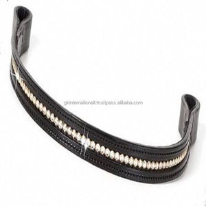 Banda de cuero genuino negro con acabado de lujo, banda para cejas de caballo con canal vacío, cristales de plata decorativos, diamante ostentoso - Product Image 5