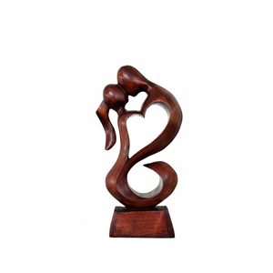 Statue d'amoureux en bois artisanale, sculpture de couple romantique, art déco, décoration écologique pour la maison, chambre à coucher, salon, anniversaire - Product Image 4