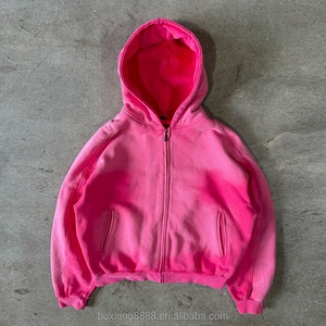 Sweat à capuche zippé vintage personnalisé OEM en coton épais surdimensionné délavé à l'acide pour hommes - Product Image 2