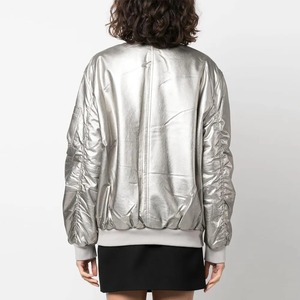 แจ็กเก็ตบอมเบอร์ผ้าซาตินสำหรับผู้หญิงแจ็คเก็ตแขนยาวคอตั้ง - Product Image 2