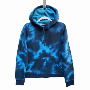 Venta caliente de las mujeres Blue Tie Dye Pullover Hoodie Cotton Fleece Cropped Pullover Hooded Streetwear Top - Product Image 1