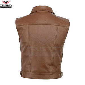 Precio de fábrica Cuello en V Diseño personalizado Hombres Chaleco de cuero Color sólido Cantidad a granel Hombres Chaleco de cuero - Product Image 6