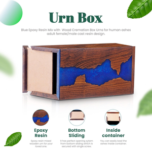 โกศไม้โรสวูดทำด้วยมือพร้อมโกศที่ระลึกจากเรซินสีฟ้าสำหรับใส่เถ้ากระดูกสำหรับมนุษย์และสัตว์เลี้ยง - Product Image 6