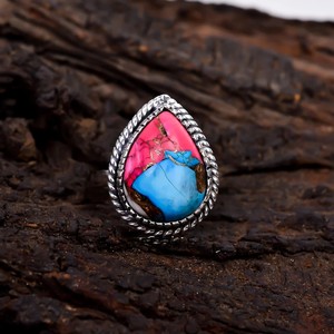 2025 Cotton Candy <b>Turquoise</b> 10x14mm Pear 925 Sterling Silver Handmade Gemstone <b>Ring</b> for Women Oxidized Statement Jewelry Gift - Product Image 6