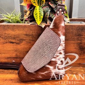 Bolso de pecho de un solo hombro de cuero con pelo artesanal más vendido para bolsos cruzados de cuero de vaca occidental Unisex - Product Image 1