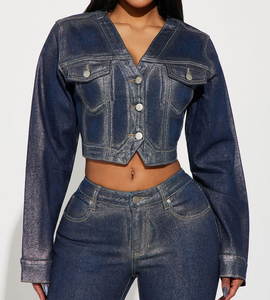 Chaqueta de Mezclilla de Algodón Extra Grande con Botones para Mujer, Top Corto de Manga Larga, Chaqueta de Moda, Servicio OEM, Precio Económico - Product Image 1