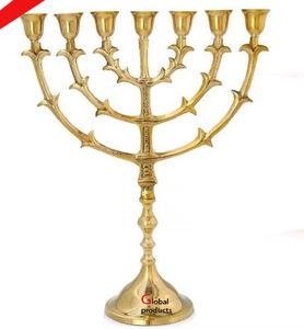 2025 religieux doré fini forme de coeur 9 branches menorah bougie support pour temple à la maison - Product Image 3