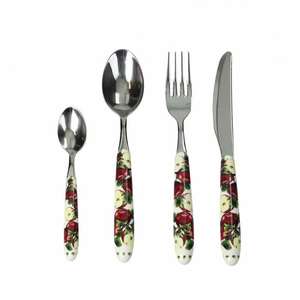 Couverts de luxe en acier inoxydable avec poignées en bois légères de style américain Ensemble de 4 pièces argenté - Product Image 4