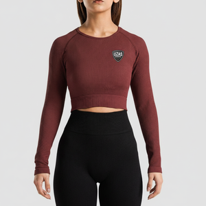 เสื้อครอปแขนยาวผ้าริบสำหรับผู้หญิงแบบใหม่ ขายส่ง ระบายอากาศ แห้งเร็ว เหมาะสำหรับออกกำลังกาย - Product Image 1