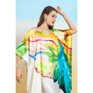 <b>Prism</b> Splash Women's Short Kaftan Dress Soft Satin Material - Product Image 3