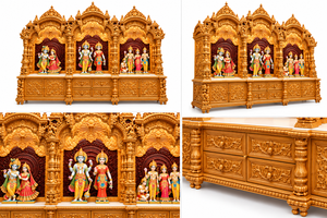 Mandir Swaminarayan Doré de Grande Taille pour Salle de Pooja, Unité de Temple Indien du Sud en Bois Fabriquée sur Mesure, Temple Hindou en Bois pour la Prière, USA - Product Image 4