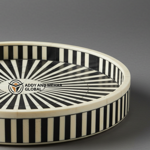 Proveedor indio ofrece bandeja redonda con incrustaciones de hueso azul y beige hecha a mano, Plato decorativo para servir y decoración del hogar - Product Image 6