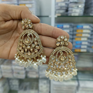 Jumka Bollywood Kundan TraditionaL Jhumka Indian <b>Gold</b> Plated Enamel Dangling Bells Tassel Stud <b>Earrings</b> for Women - Product Image 1