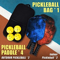 Ensemble de raquettes de pickleball en fibre de verre ou en fibre de carbone avec 4 balles de pickleball et sac de pickleball portable, pour l'exercice en intérieur et en extérieur