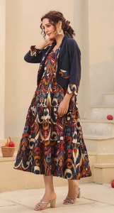 100% Pure Cotton Indian Hand <b>Block</b> Floral <b>Printed</b> Stylish Midi Dress for Women Summer Wear Boho Style for Club Parties on Sale - Product Image 2