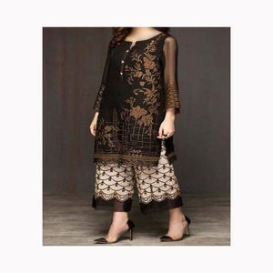 Salwar Kameez de estilo pakistaní y musulmán especial para bodas y compromisos Impresión dibujada a mano en seda hecha en la India - Product Image 1