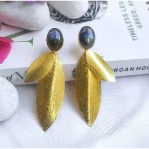 Fashion Trendy Wedding <b>Drop</b> Earrings Brass Gold Plated <b>Rainbow</b> Moonstone Gemstone - Product Image 2