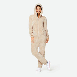 Femmes une pièce combinaison vêtements de nuit combishort loungewear fermeture éclair floue à capuche Sherpa polaire Onesie pyjamas - Product Image 1