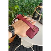 Aura-Étui de téléphone rouge bordeaux avec dragonne pour iPhone 13 Pro Max recouvert de cuir véritable avec compartiment pour cartes