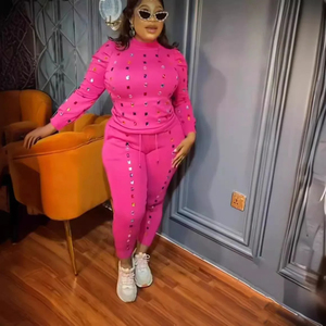 Pulls en tricot à perles de couleur arc-en-ciel, sweat-shirts en cristal avec strass, pantalons à paillettes, ensemble de survêtement d'hiver 2 pièces personnalisable - Product Image 6