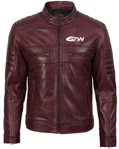 Blouson aviateur d'hiver en cuir coupe ajustée pour hommes avec col montant et fermeture éclair asymétrique pour motos avec logo à l'avant - Product Image 1