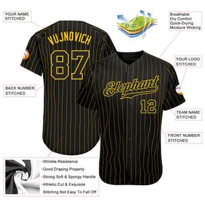Camiseta de béisbol auténtica personalizada Black Gold Pinstripe Black-Gold - Product Image 3