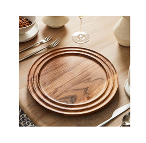 Placa de cargador de madera Diseño simple redondo Hecho a mano Color natural Plato de vajilla Placa de cargador de madera Venta más vendida - Product Image 5