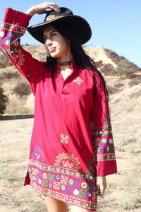 Vestido Túnica con Bordado a Mano de SRJ EXPORTS, Diseño en Línea A, Bordado en Punto de Cruz, Detalle de Espejo, 100% Algodón, Ideal para Tallas Pequeñas/Medianas - Product Image 6