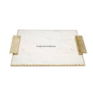 Beau look de forme rectangulaire de qualité supérieure en marbre plateau de service avec des bandes dorées concepteur de l'Inde à bas prix - Product Image 4