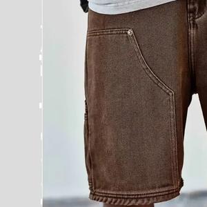 OEM Custom High Quality Heavy Weight Jeans Denim <b>Shorts</b> Wholesale Casual Vintage Denim <b>Shorts</b> <b>Men</b> Brown Dye Custom Cotton Made - Product Image 4