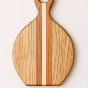 Planche à découper en bois 2026, forme ronde en pagaie, en bois massif, avec poignée et grain décoratif, pour couper et servir - Product Image 1