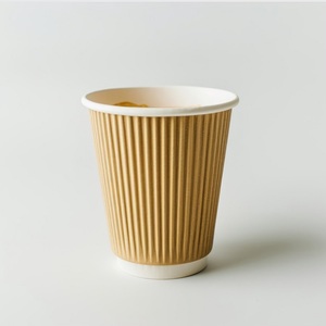 Vente en gros de tasses de papier jetables de mur d'ondulation de la meilleure qualité de la qualité 16oz pour le service mondial de boissons - Product Image 1